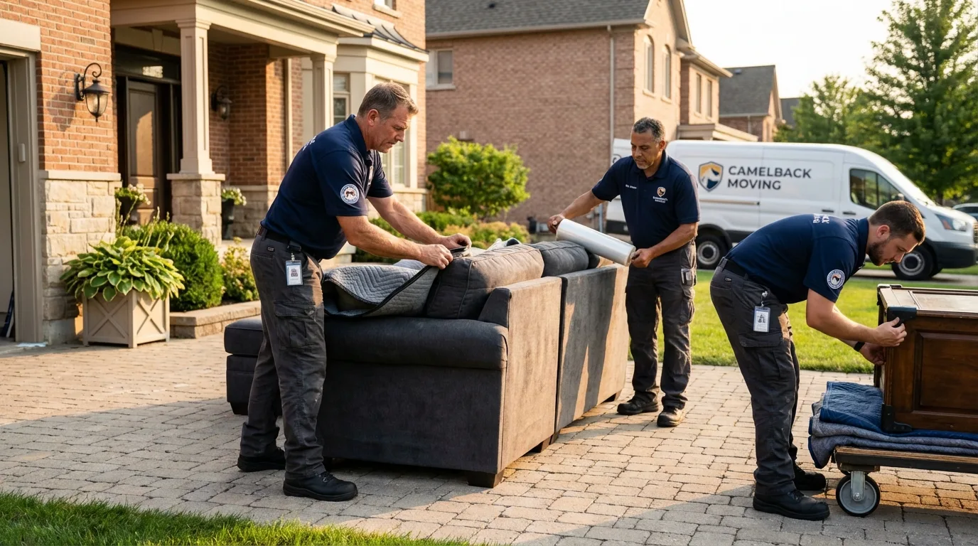 Large estate moving crew wrapping furniture in Norwood, MA
